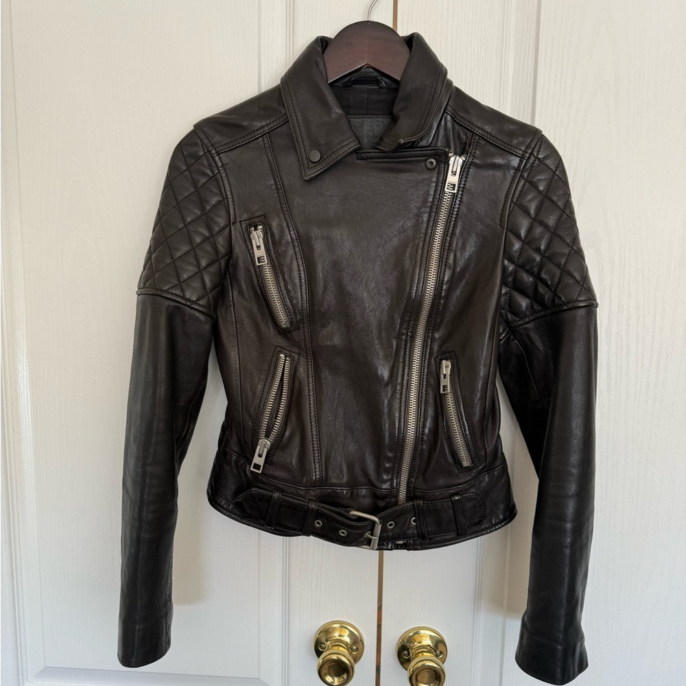 All Saints Quilted Black Leather Jacket